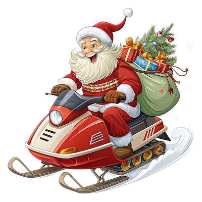 Rysunek przedstawiający Św. Mikołaja jadącego na saniach